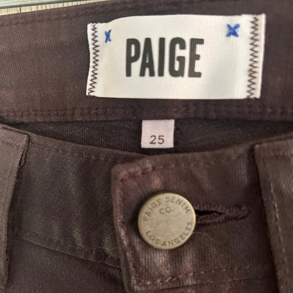 Paige Verdugo Red Burgundy Ankle Leather Wax Ankle Jeans - Picture 2 of 4
